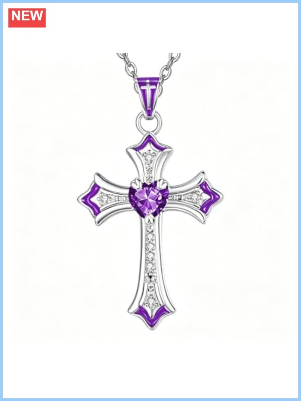 14K Gold Plated Cross Pendant Necklace Garnet Birthstone Heart CZ Crucifix